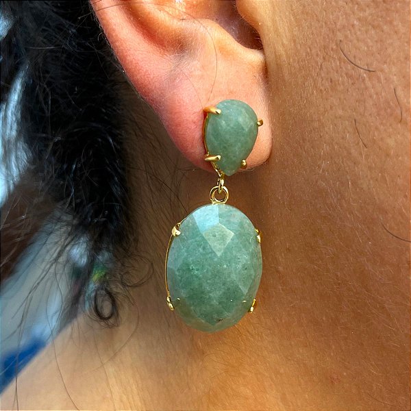 Brinco Banhado a ouro 18k de Quartzo verde 032.