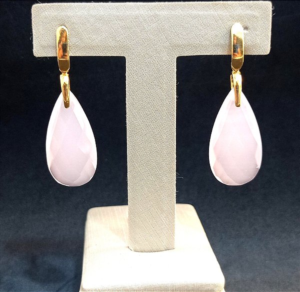 Brinco Banhado a ouro 18k de Quartzo Rosa Leitosa 038.