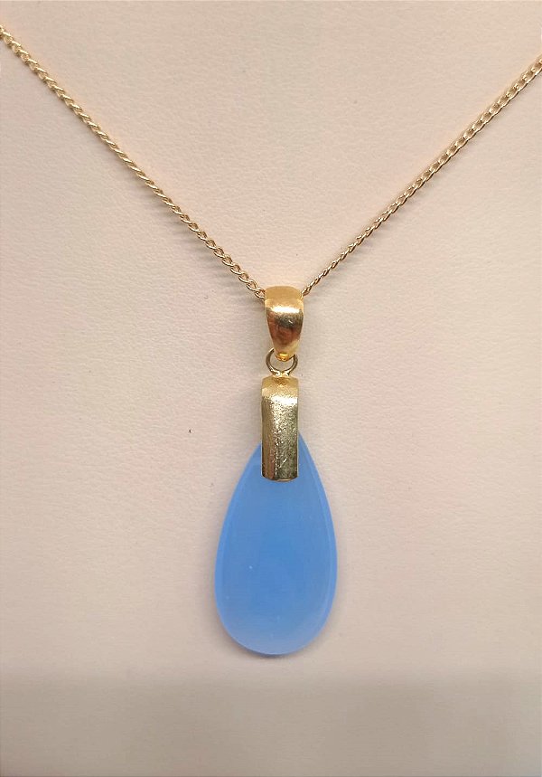 Pingente Banhado a ouro 18k de Pedra Calcedônia Azul