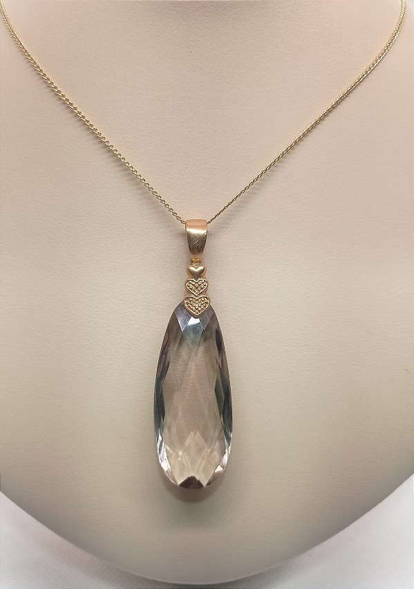 Pingente Banhado a ouro 18k de Pedra Quartzo Fumê Claro