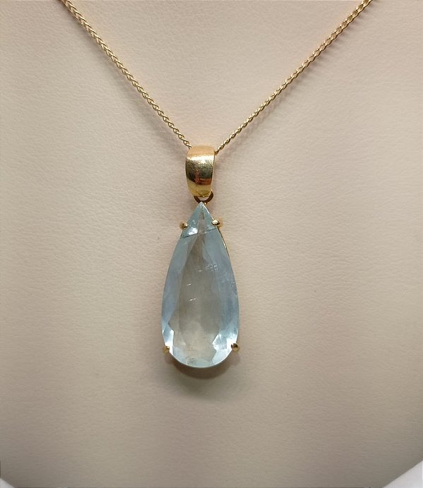 Pingente Banhado a ouro 18k de Pedra Água Marinha Natural.