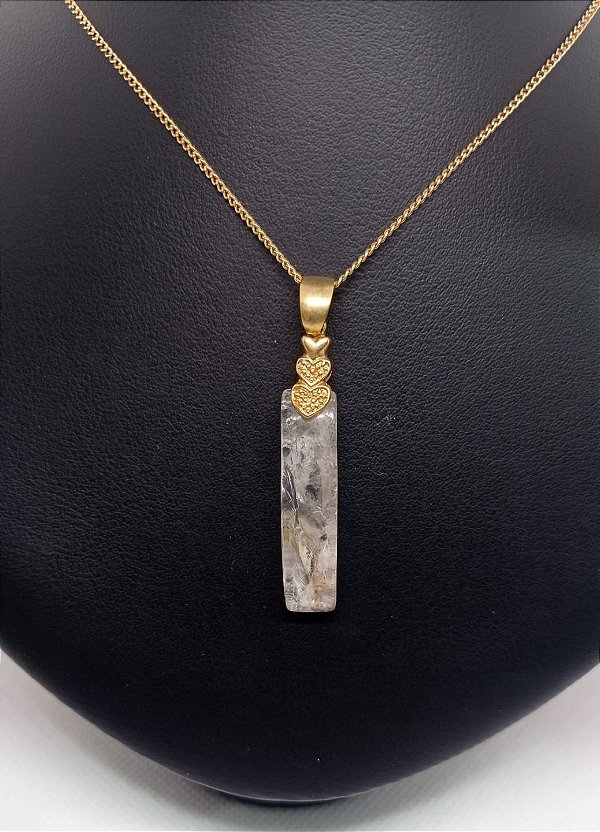 Pingente Banhado a ouro 18k de Pedra Quartzo Dendrita.