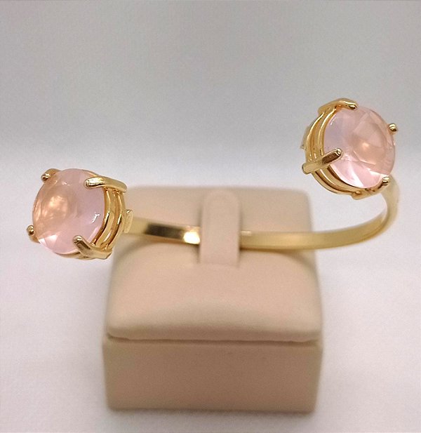 Bracelete Banhado a ouro 18k de Quartzo Rosa.