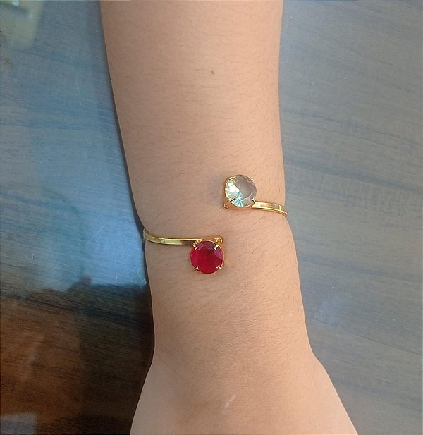 Bracelete Banhado a ouro 18k de Zircônia Vermelha e Praziolita.
