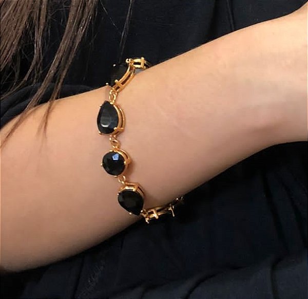 Pulseira Banhada a ouro 18k de Ônix Preto