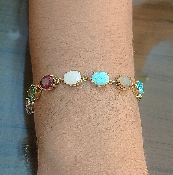 Pulseira Banhada a ouro 18k de Pedras Diversas.