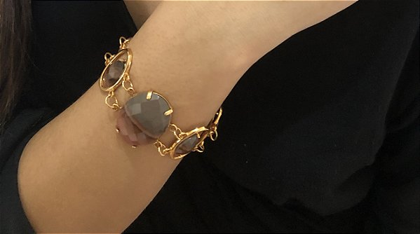 Pulseira Banhada a ouro 18k de Jaspe Policromo Natural.