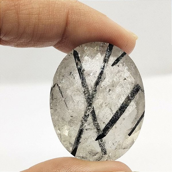 Quartzo Diverso Grafite Facetado Oval 25,5x32,5mm