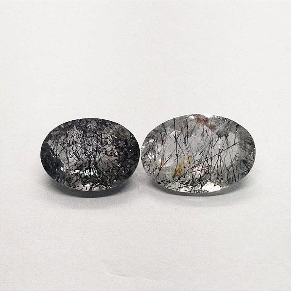 Quartzo Diverso Grafite Facetado Oval Par 12x16mm