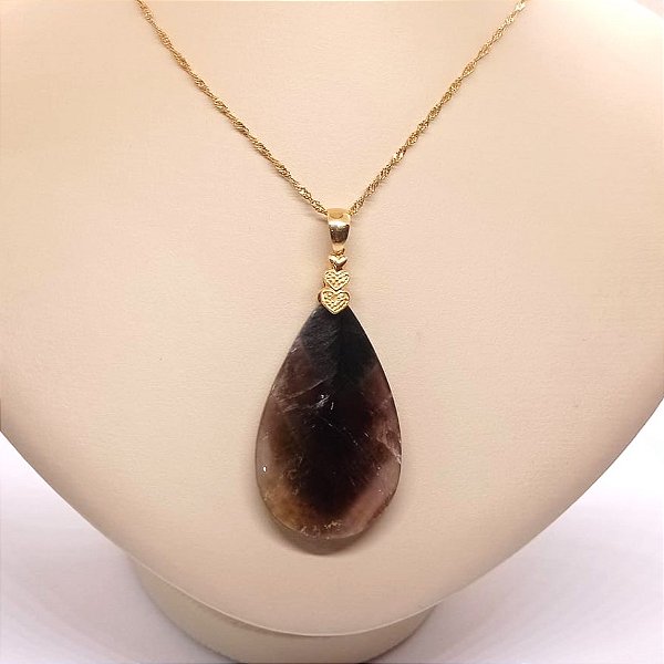 Pingente Banhado à ouro 18 K de Pedra Cacoxenita