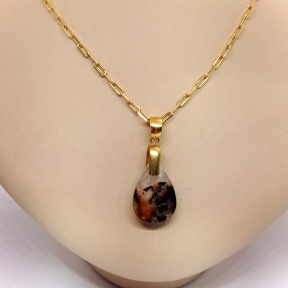 Pingente Banhado à ouro 18 K de Pedra Dendrita.
