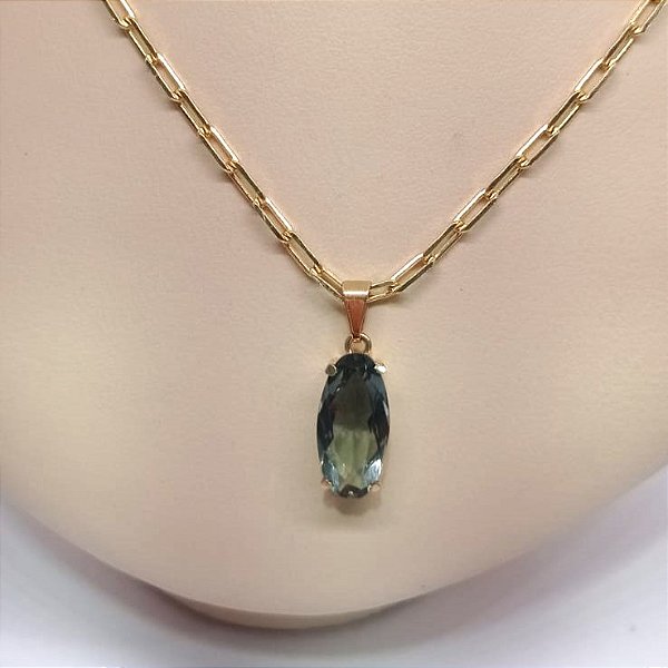 Pingente Banhado à ouro 18 K de Quartzo Fumê.