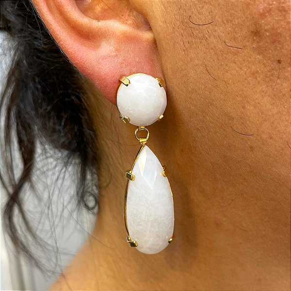 Brinco Banhado a ouro 18k de Quartzo Branco 058.