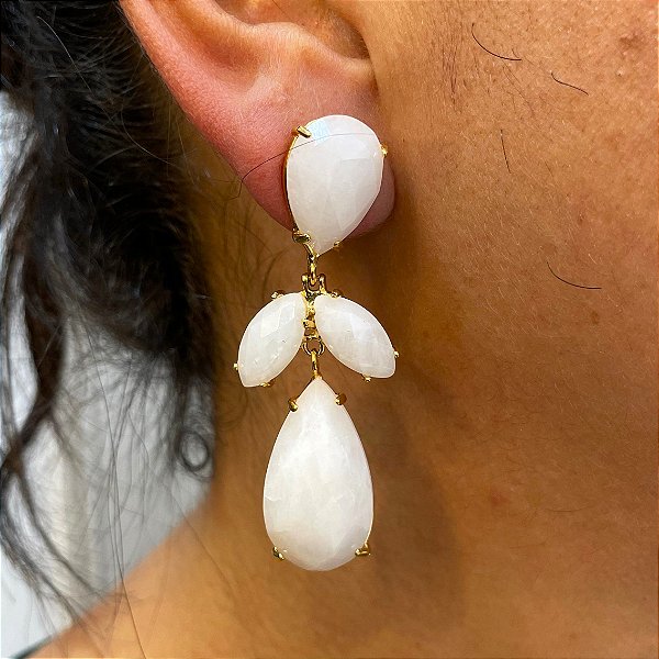 Brinco Banhado a ouro 18k de Quartzo Branco 061.