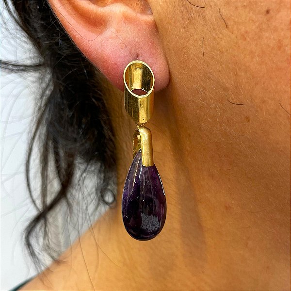Brinco Banhado a ouro 18k de Ametista 066.