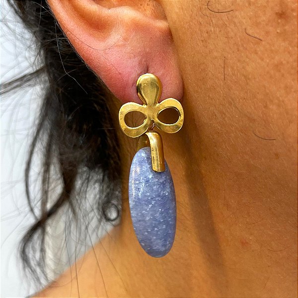 Brinco Banhado a ouro 18k de Quartzo Azul 067.