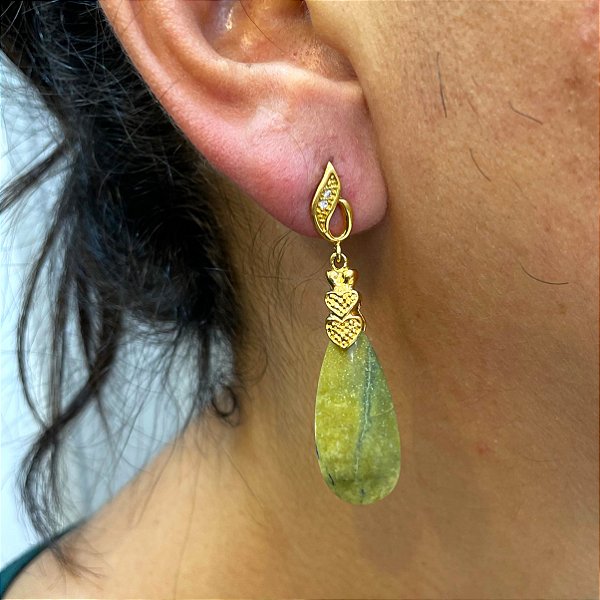 Brinco Banhado a ouro 18k de Turquesa Verde Natural 072.