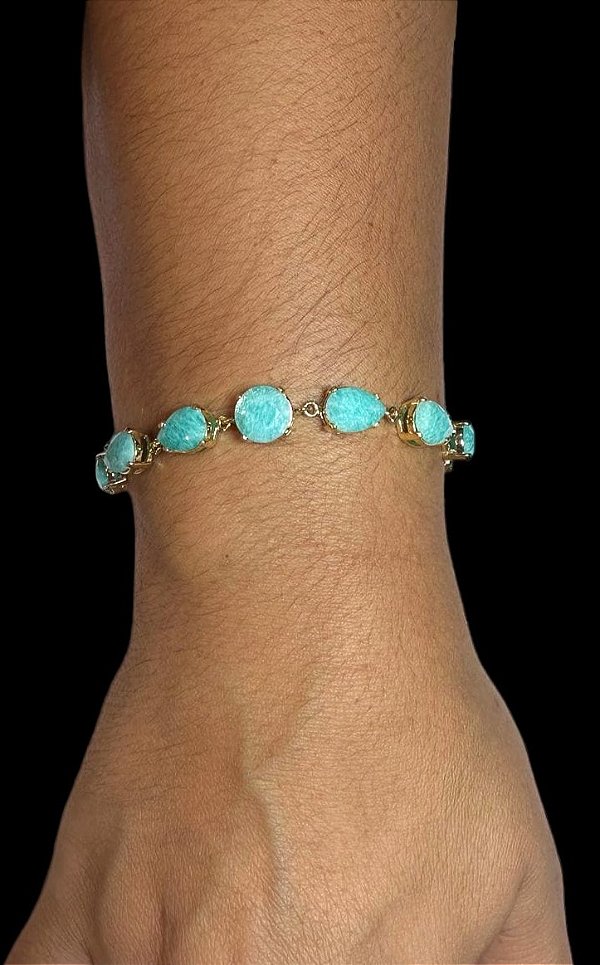 Pulseira Banhada a ouro 18k de Amazonita.