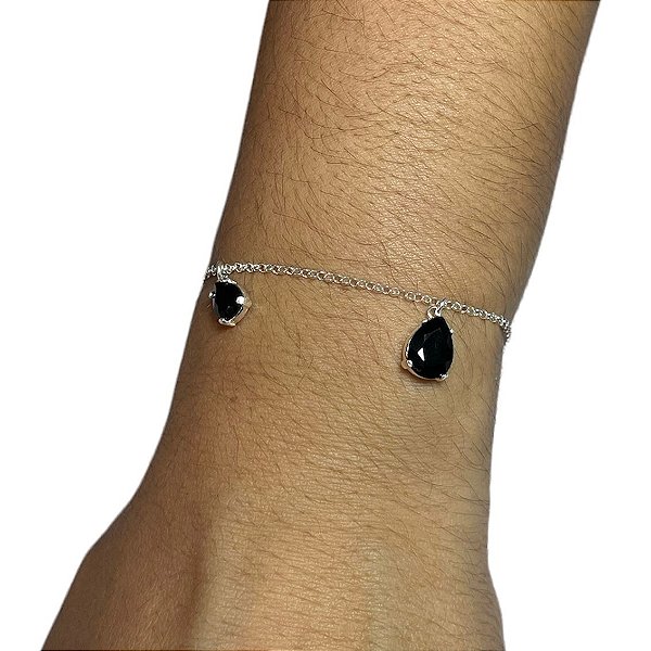 Pulseira De Prata 925 Com gotinhas penduradas de Ônix.