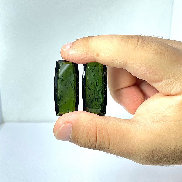 Turmalina Verde Dupla Face Retangular Par