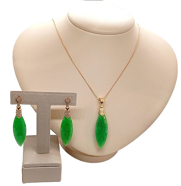 Colar E Brinco Banhado A Ouro 18k De Frizita Verde ML17