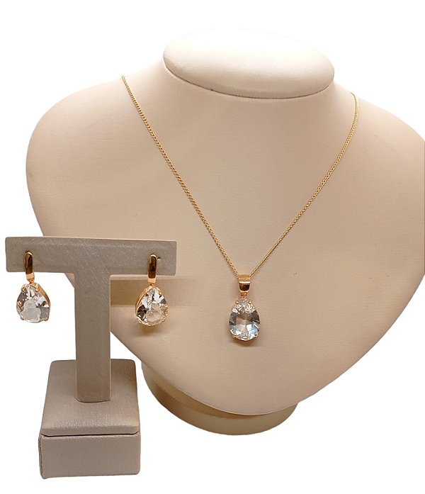 Colar E Brinco Banhado A Ouro 18k De Cristal ML30