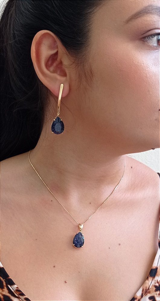 Colar E Brinco Banhado A Ouro 18k De Pedra Estrela ML57