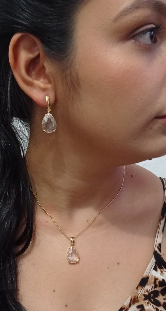 Colar e Brinco banhado a ouro 18k de Cristal príncipe. ML71