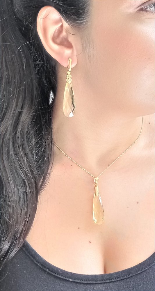Colar E Brinco Banhado A Ouro 18k De Green Gold. 89
