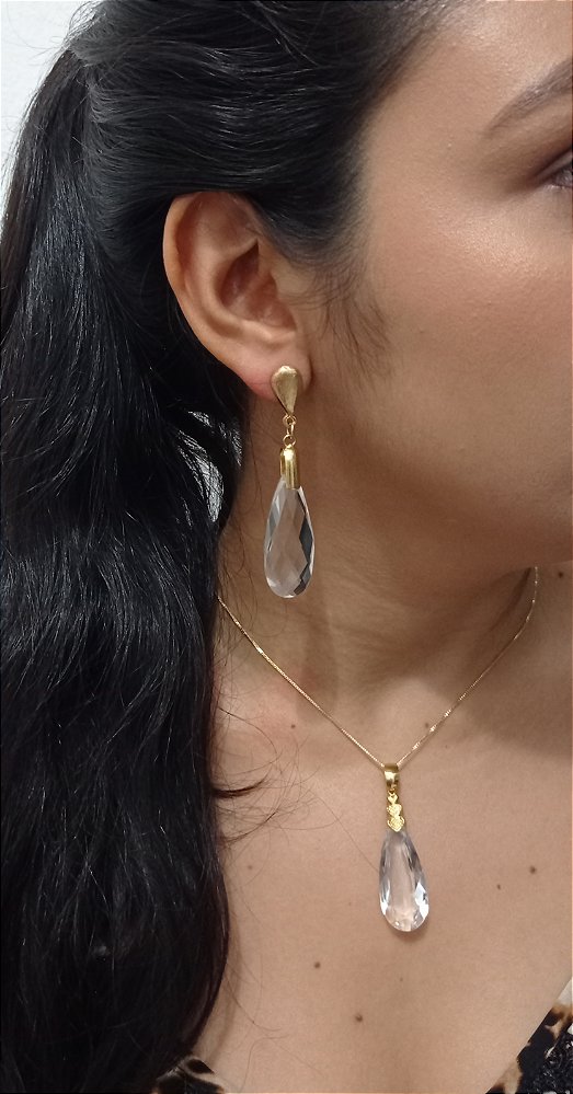 Colar E Brinco Banhado A Ouro 18k De Cristal Príncipe ML81