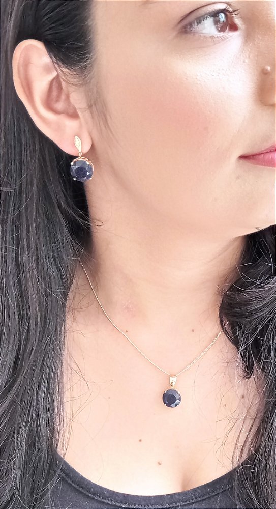 Colar E Brinco Banhado A Ouro 18k De Pedra Estrela ML117