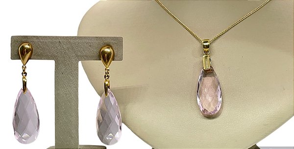 Colar e Brinco banhado a ouro 18k de Zircônia Rosa ML143
