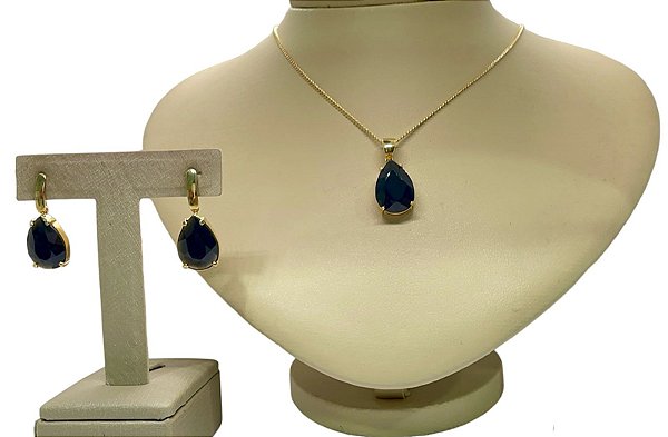 Colar e Brinco banhado a ouro 18k de Ônix ML175