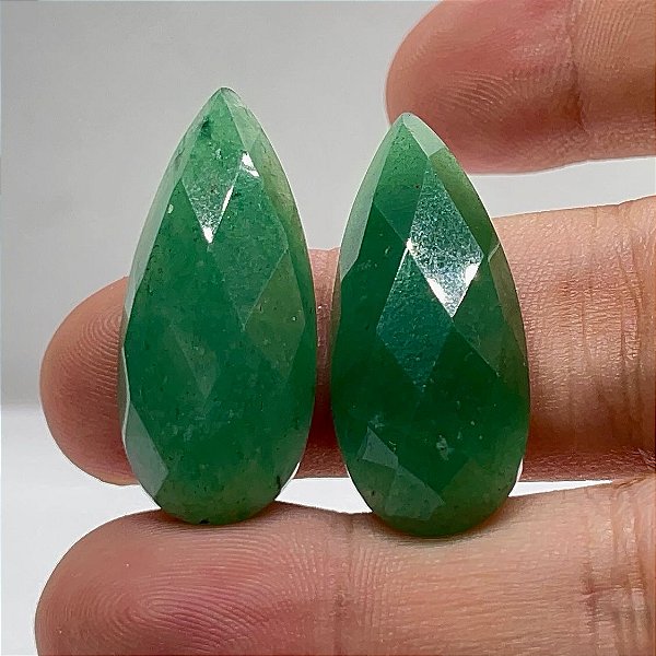 Quartzo Diverso Verde Facetado Gota Par 35x15