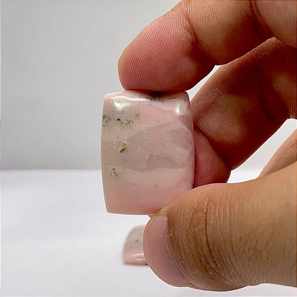Opala Cabochão Rosa Retangular Par