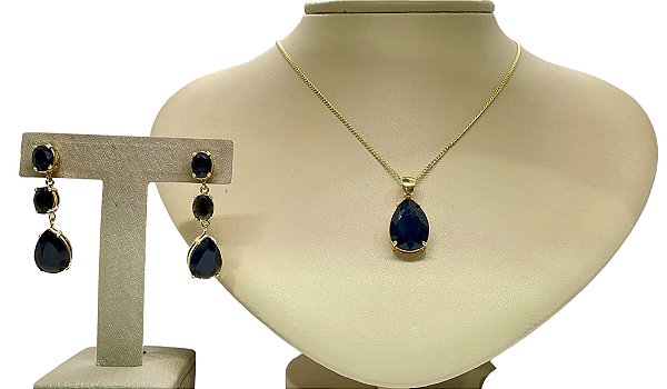 Colar e Brinco banhado a ouro 18k de Ônix ML199