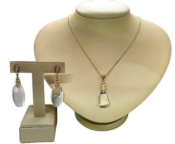 Colar e Brinco banhado a ouro 18k de Cristal ML206