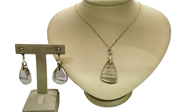 Colar e Brinco banhado a ouro 18k de Lodolita ML208