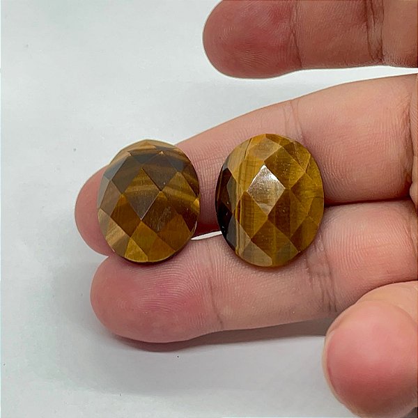 Quartzo Diverso Olho De Tigre Facetado Oval Par 20x25mm