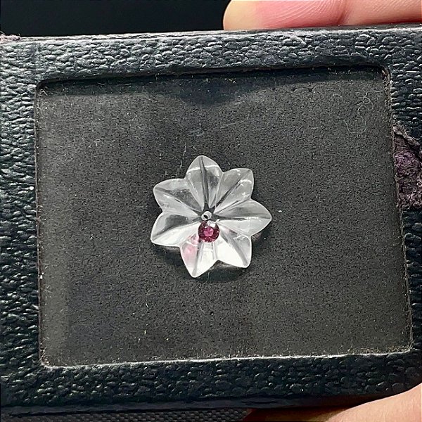 flor de 7 petalas de cristal com miolo de turmalina rosa 22mm