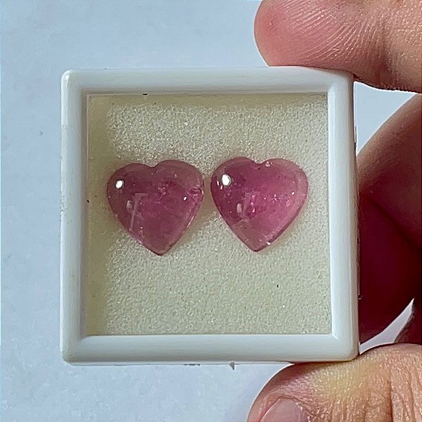 Turmalina Cabochão Coração Rosa Par 13mm