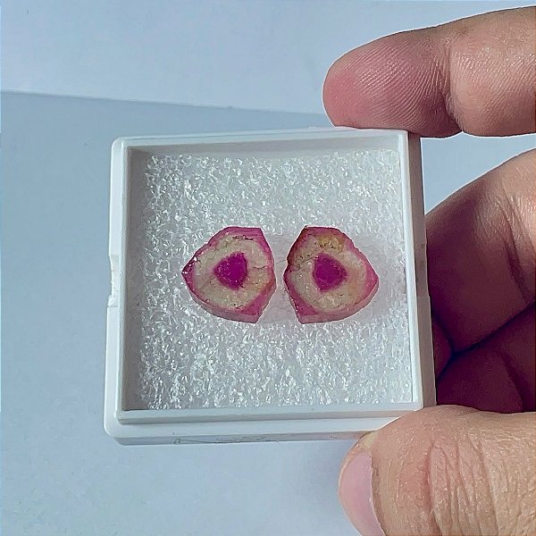 Turmalina Melancia ROSA Placa Par 13,5x15 mm