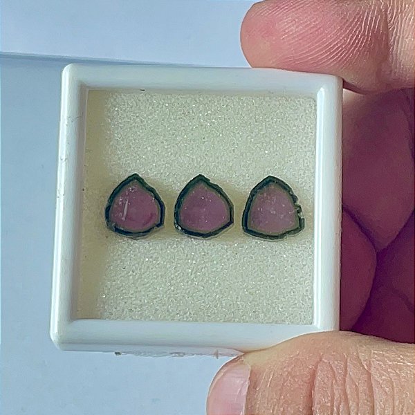 Turmalina Melancia Placa 3 Pedras 9mm