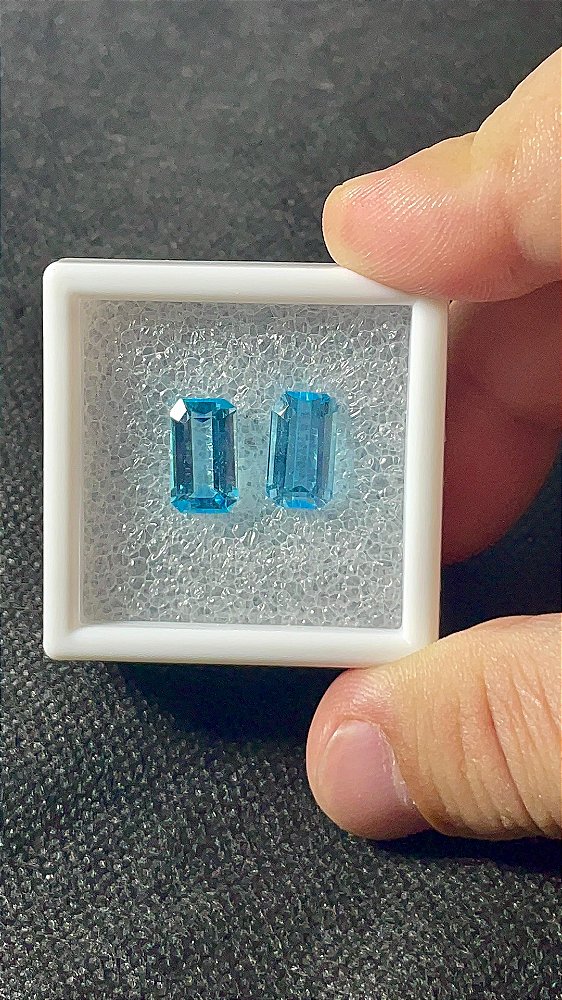 Topázio Azul Facetado Retangular Par 7x12
