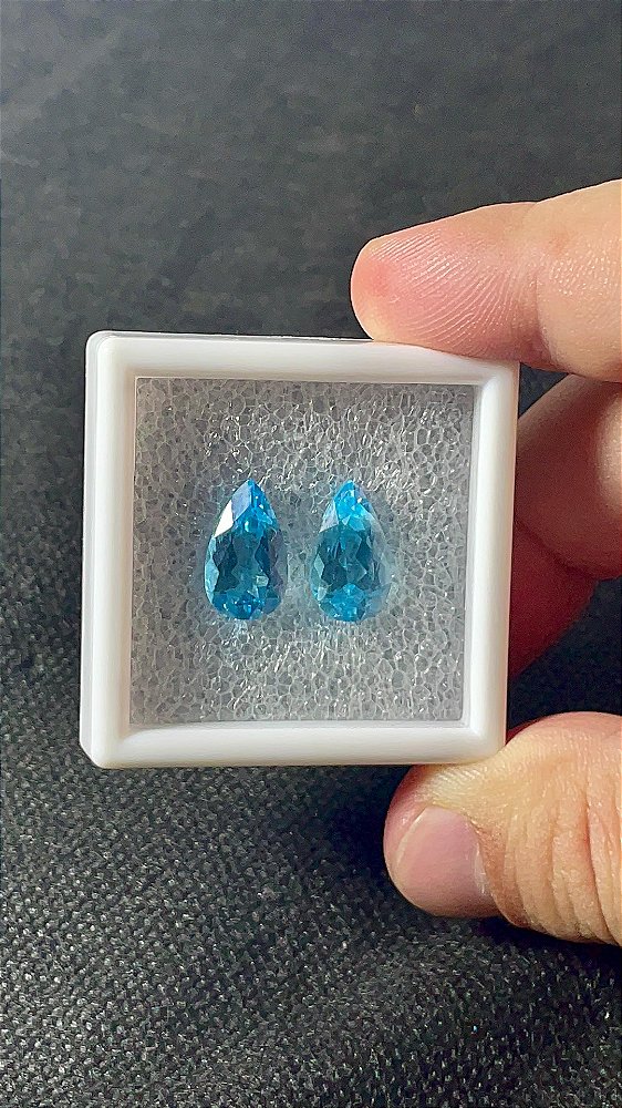 Topázio Azul Facetado Gota Par 8x14