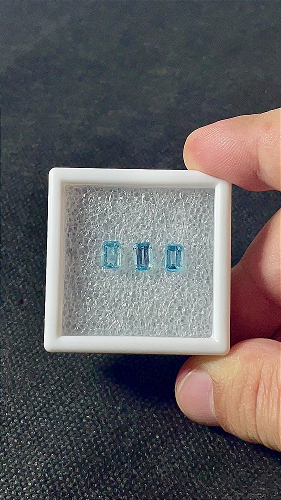 Topázio Azul Facetado Trio Retangular 4x6