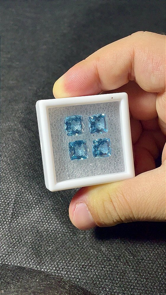 Topázio Azul Facetado Quadrado Antique Lote 4 Pedras
