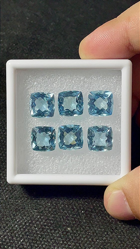 Topázio Azul Facetado Quadrado Antique Lote 6 Pedras
