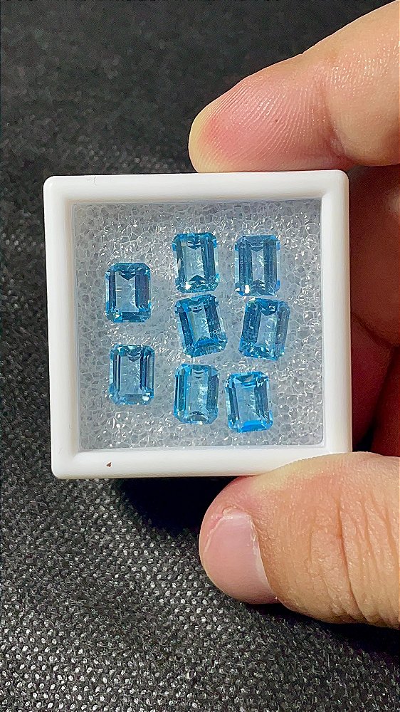 Topázio Azul Facetado Retangular Lote 8 Pedras