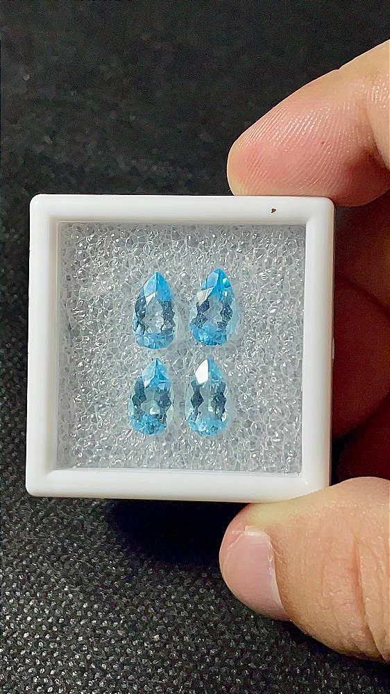 Topázio Azul Facetado Gota Lote 4 Pedras